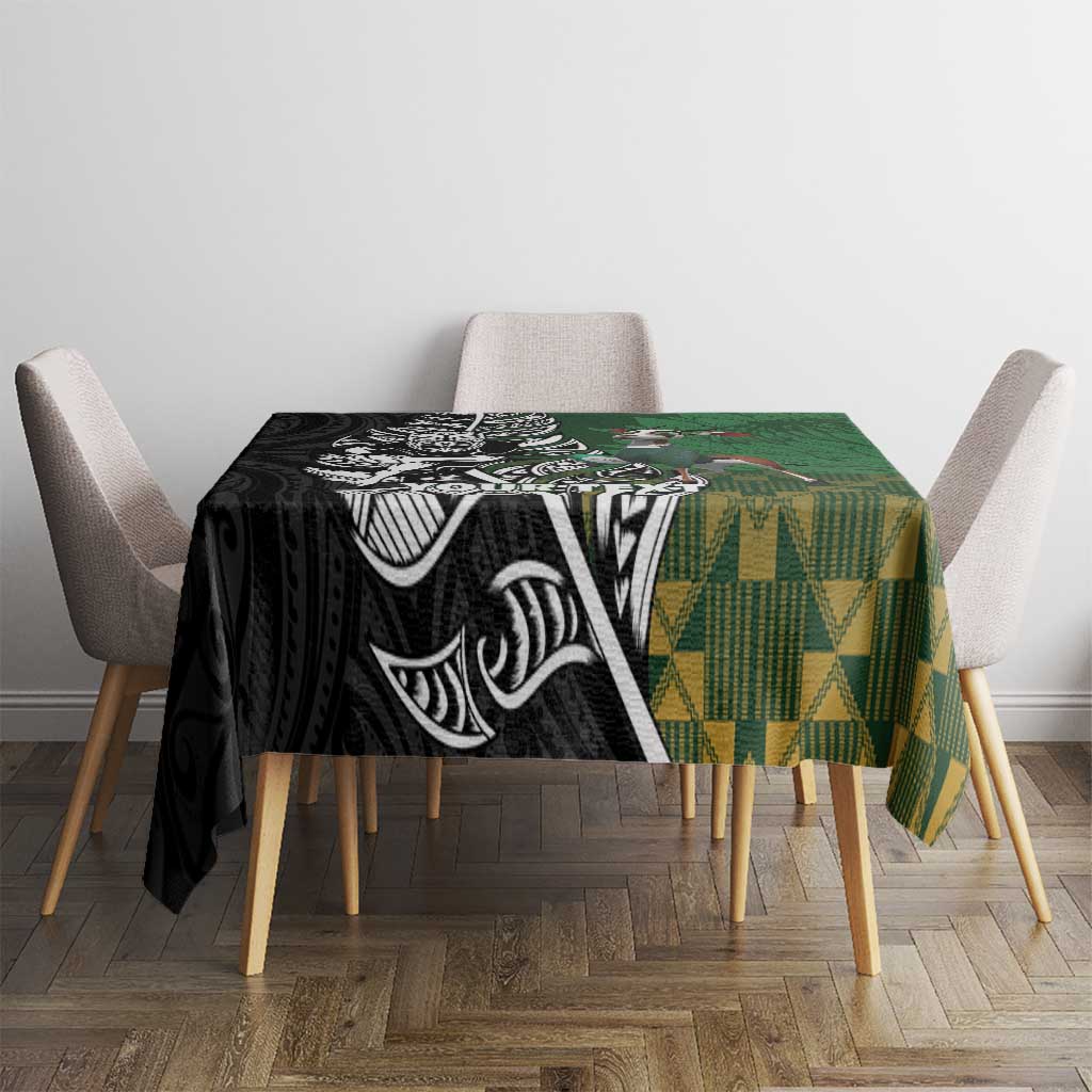 New Zealand and South Africa Rugby Custom Tablecloth Maori Tiki Fern Springboks Kente Pattern - Polynesian Pride