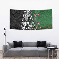 New Zealand and South Africa Rugby Custom Tapestry Maori Tiki Fern Springboks Kente Pattern - Polynesian Pride