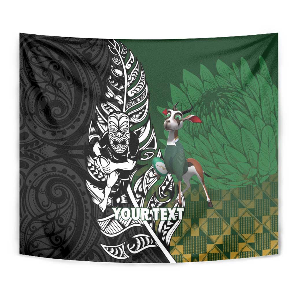 New Zealand and South Africa Rugby Custom Tapestry Maori Tiki Fern Springboks Kente Pattern - Polynesian Pride