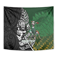New Zealand and South Africa Rugby Custom Tapestry Maori Tiki Fern Springboks Kente Pattern - Polynesian Pride
