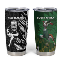 New Zealand and South Africa Rugby Tumbler Cup Maori Tiki Fern Springboks Kente Pattern - Polynesian Pride