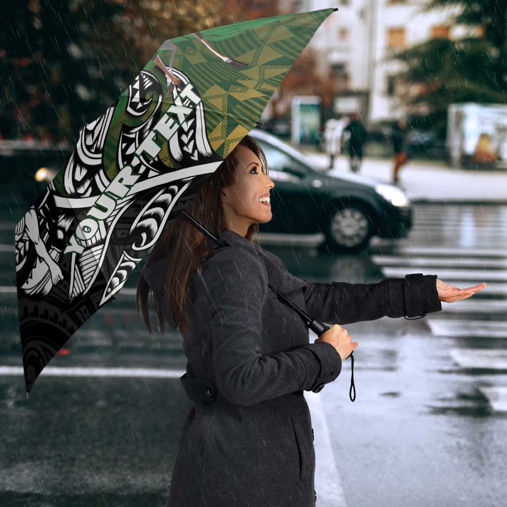 New Zealand and South Africa Rugby Custom Umbrella Maori Tiki Fern Springboks Kente Pattern - Polynesian Pride