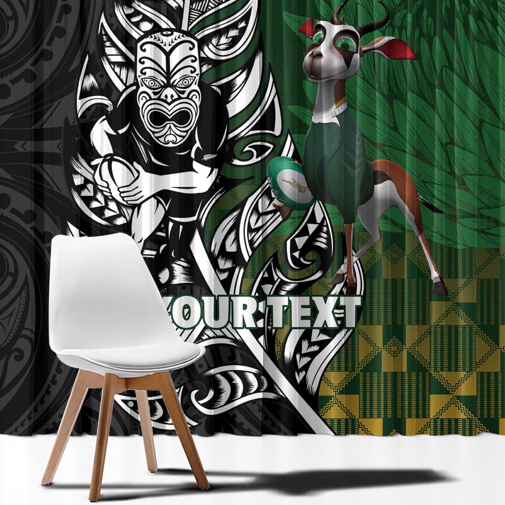 New Zealand and South Africa Rugby Custom Window Curtain Maori Tiki Fern Springboks Kente Pattern - Polynesian Pride