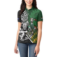 New Zealand and South Africa Rugby Custom Women Polo Shirt Maori Tiki Fern Springboks Kente Pattern - Polynesian Pride