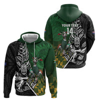 New Zealand and South Africa Rugby Custom Zip Hoodie Maori Tiki Fern Springboks Kente Pattern - Polynesian Pride