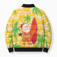 Aloha Hawaii Christmas Bomber Puffer Jacket Mele Kalikimaka Funny Santa Palaka Quilt Motifs - Polynesian Pride