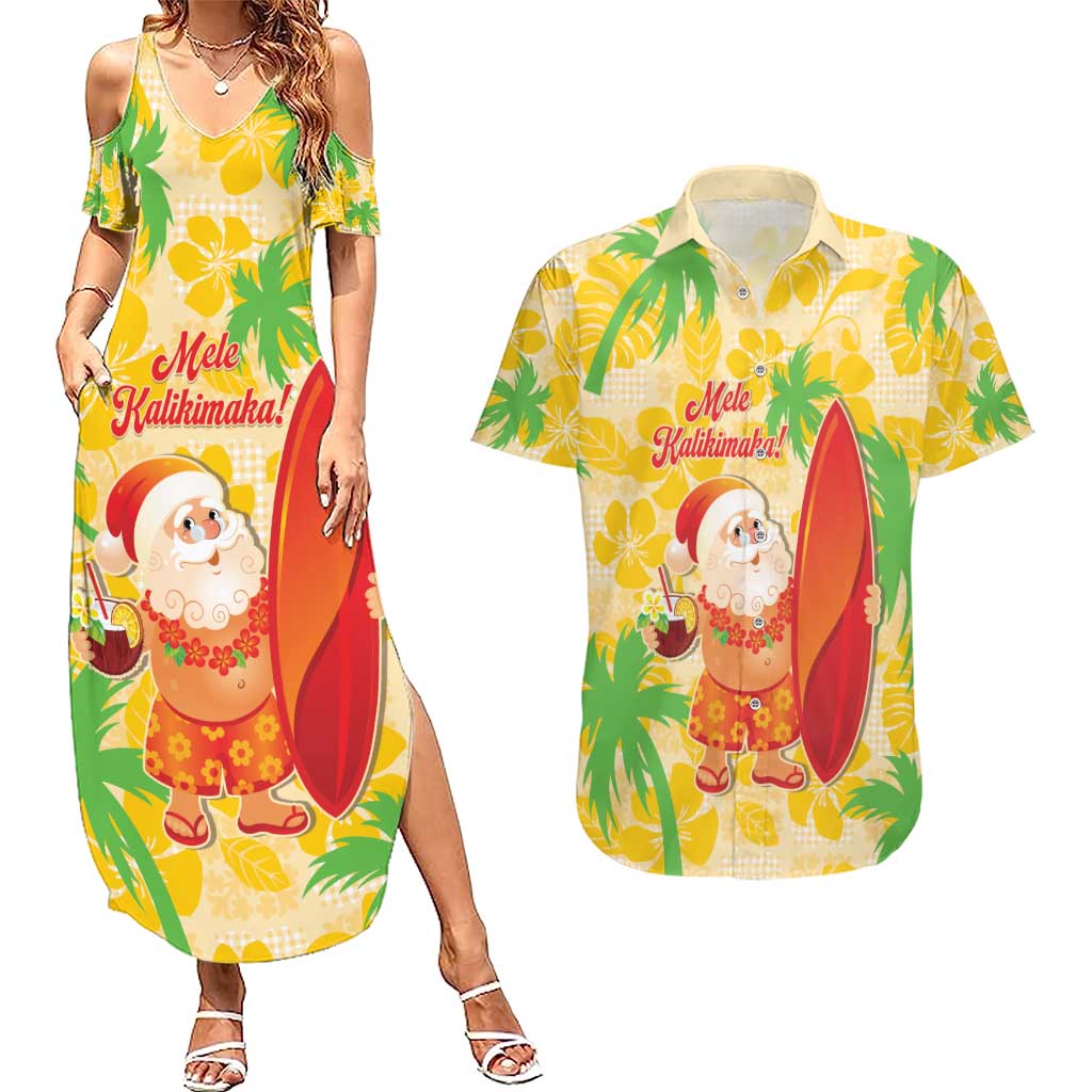 Aloha Hawaii Christmas Couples Matching Summer Maxi Dress and Hawaiian Shirt Mele Kalikimaka Funny Santa Palaka Quilt Motifs - Polynesian Pride