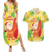Aloha Hawaii Christmas Couples Matching Summer Maxi Dress and Hawaiian Shirt Mele Kalikimaka Funny Santa Palaka Quilt Motifs - Polynesian Pride