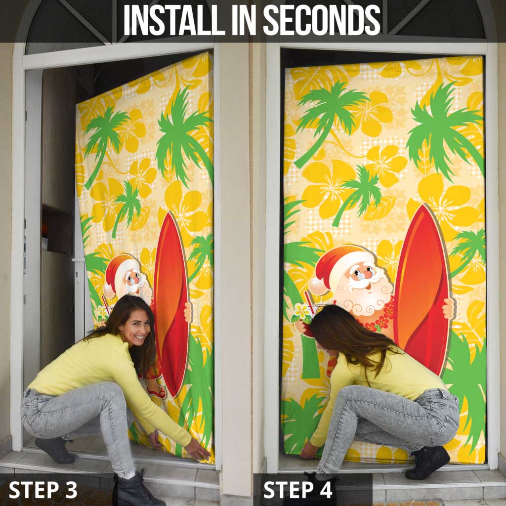 Aloha Hawaii Christmas Door Cover Mele Kalikimaka Funny Santa Palaka Quilt Motifs - Polynesian Pride