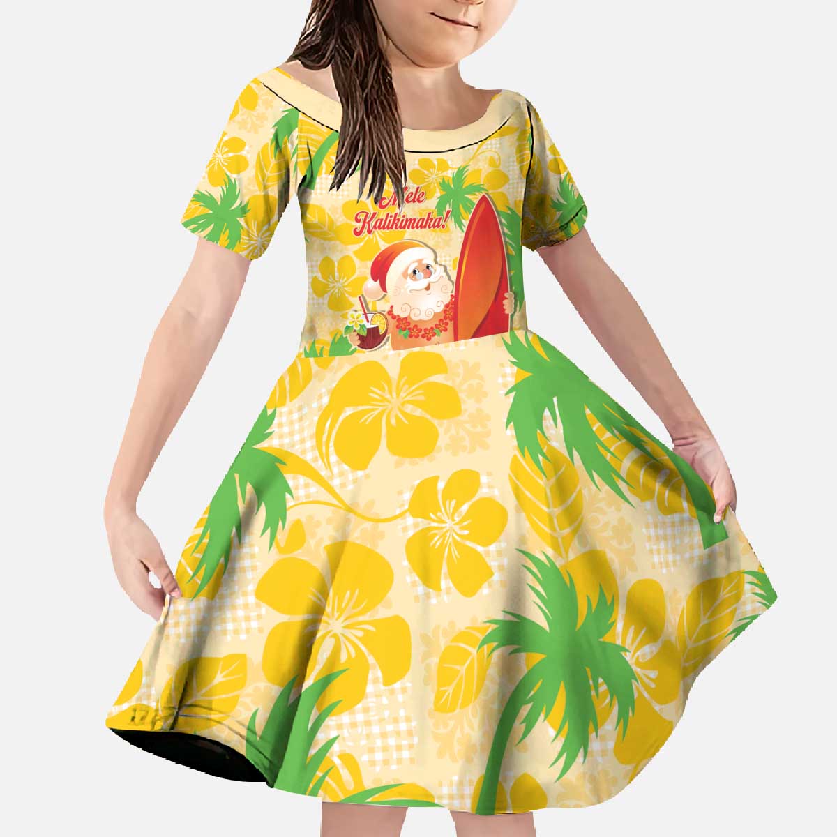 Aloha Hawaii Christmas Family Matching Off The Shoulder Long Sleeve Dress and Hawaiian Shirt Mele Kalikimaka Funny Santa Palaka Quilt Motifs - Polynesian Pride