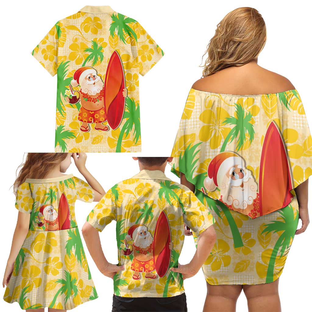 Aloha Hawaii Christmas Family Matching Off Shoulder Short Dress and Hawaiian Shirt Mele Kalikimaka Funny Santa Palaka Quilt Motifs - Polynesian Pride