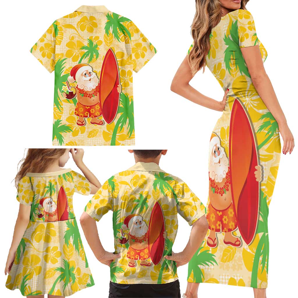 Aloha Hawaii Christmas Family Matching Short Sleeve Bodycon Dress and Hawaiian Shirt Mele Kalikimaka Funny Santa Palaka Quilt Motifs - Polynesian Pride