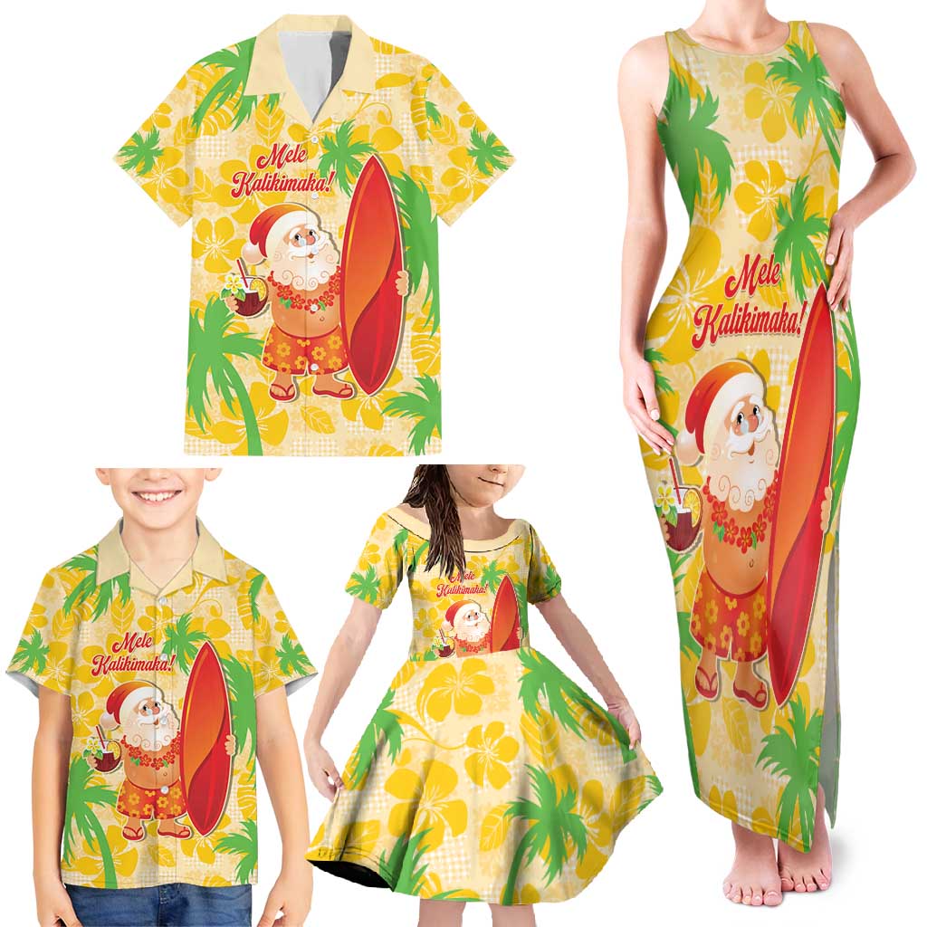 Aloha Hawaii Christmas Family Matching Tank Maxi Dress and Hawaiian Shirt Mele Kalikimaka Funny Santa Palaka Quilt Motifs - Polynesian Pride