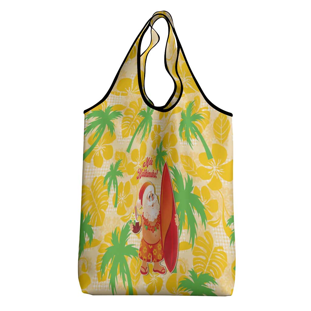 Aloha Hawaii Christmas Grocery Bag Mele Kalikimaka Funny Santa Palaka Quilt Motifs - Polynesian Pride
