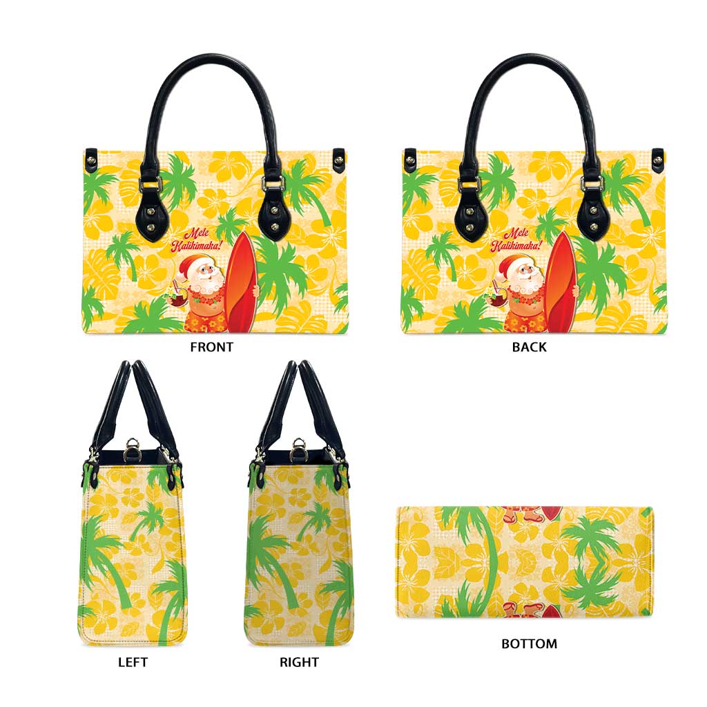 Aloha Hawaii Christmas Leather Bag Mele Kalikimaka Funny Santa Palaka Quilt Motifs - Polynesian Pride