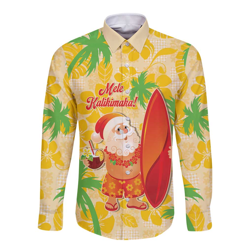 Aloha Hawaii Christmas Long Sleeve Button Shirt Mele Kalikimaka Funny Santa Palaka Quilt Motifs - Polynesian Pride