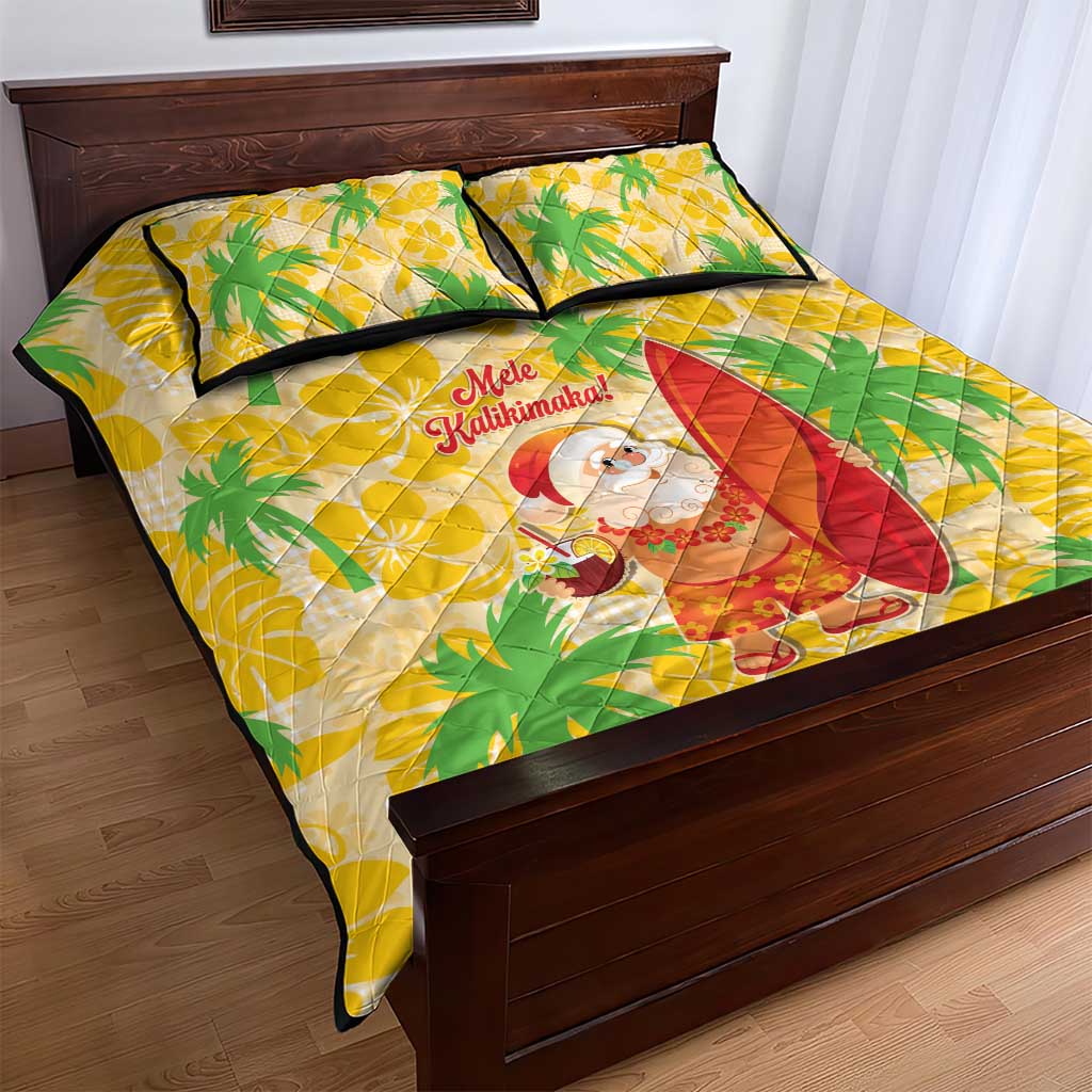 Aloha Hawaii Christmas Quilt Bed Set Mele Kalikimaka Funny Santa Palaka Quilt Motifs - Polynesian Pride