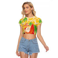 Aloha Hawaii Christmas Raglan Cropped T Shirt Mele Kalikimaka Funny Santa Palaka Quilt Motifs - Polynesian Pride