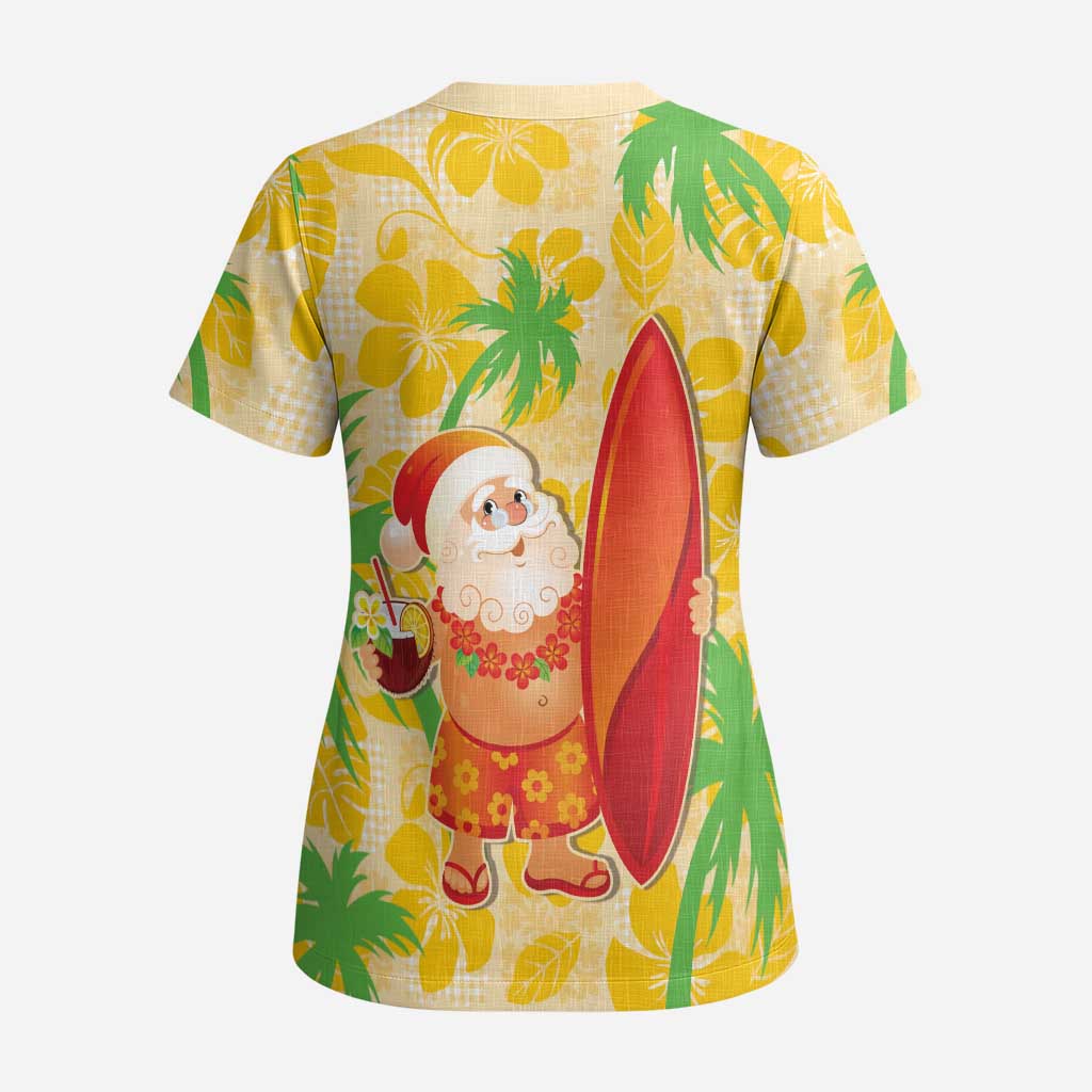 Aloha Hawaii Christmas Scrub Top Mele Kalikimaka Funny Santa Palaka Quilt Motifs - Polynesian Pride