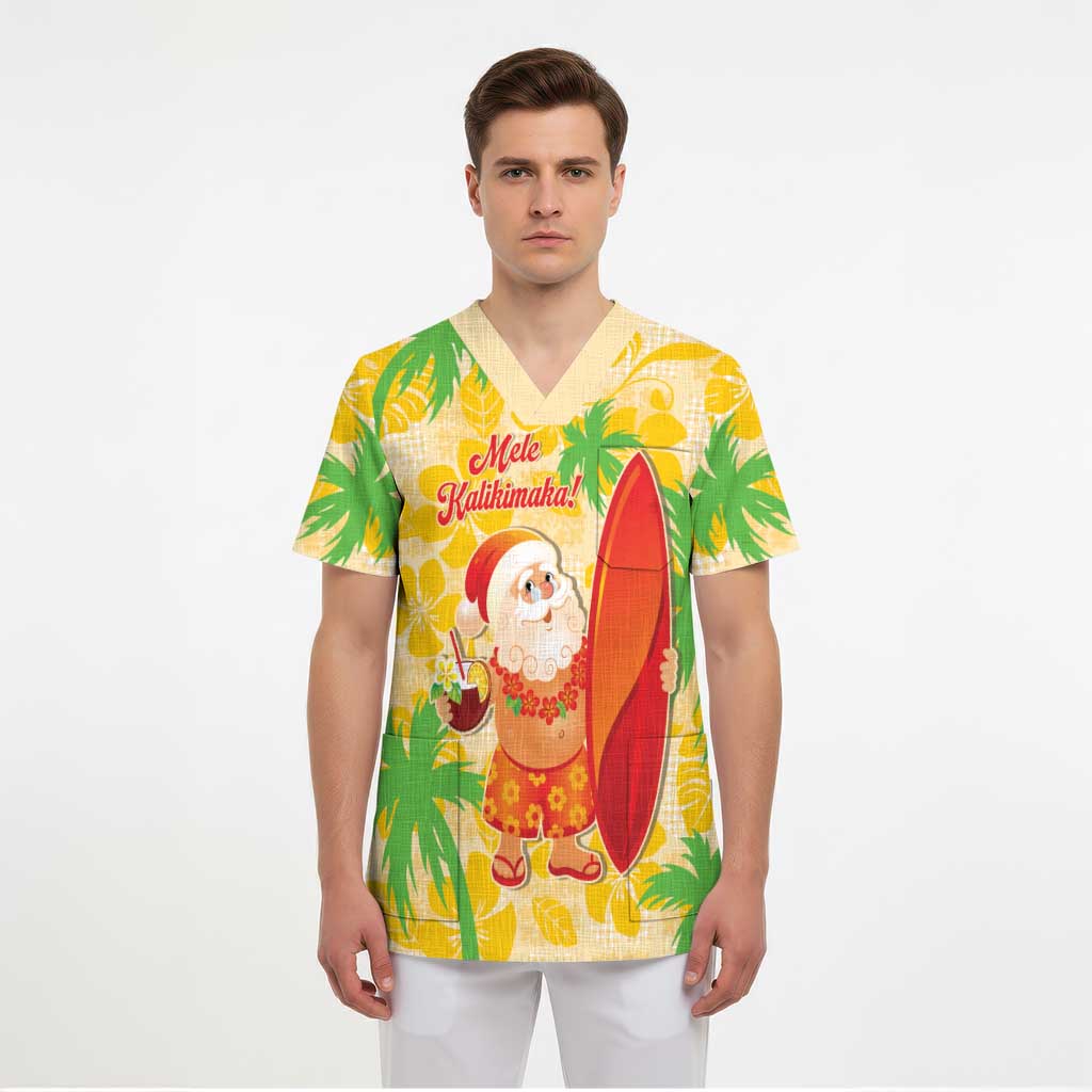 Aloha Hawaii Christmas Scrub Top Mele Kalikimaka Funny Santa Palaka Quilt Motifs - Polynesian Pride