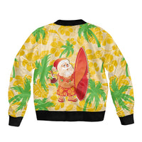 Aloha Hawaii Christmas Sleeve Zip Bomber Jacket Mele Kalikimaka Funny Santa Palaka Quilt Motifs - Polynesian Pride