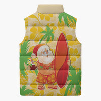 Aloha Hawaii Christmas Sleeveless Puffer Jacket Mele Kalikimaka Funny Santa Palaka Quilt Motifs - Polynesian Pride