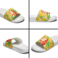 Aloha Hawaii Christmas Slide Sandals Mele Kalikimaka Funny Santa Palaka Quilt Motifs - Polynesian Pride