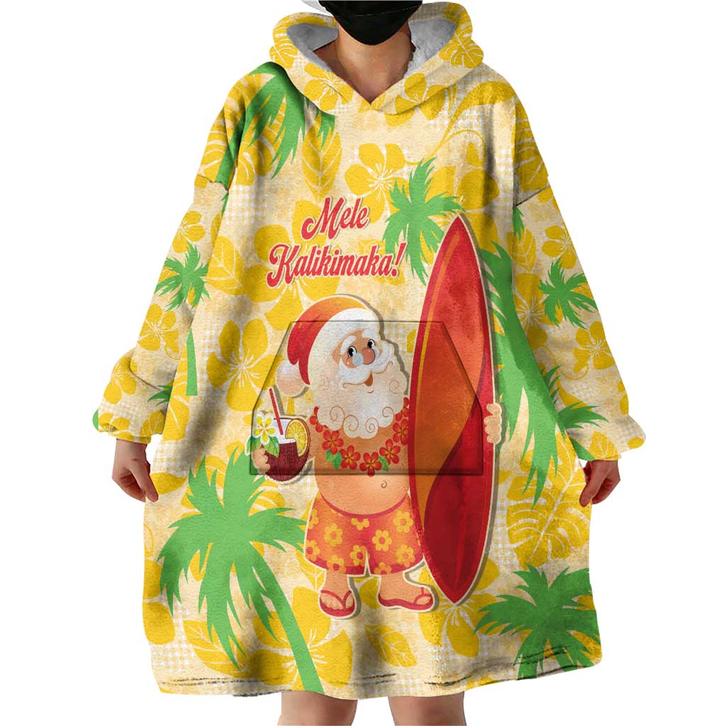 Aloha Hawaii Christmas Wearable Blanket Hoodie Mele Kalikimaka Funny Santa Palaka Quilt Motifs - Polynesian Pride