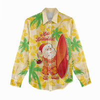 Aloha Hawaii Christmas Women Casual Shirt Mele Kalikimaka Funny Santa Palaka Quilt Motifs - Polynesian Pride