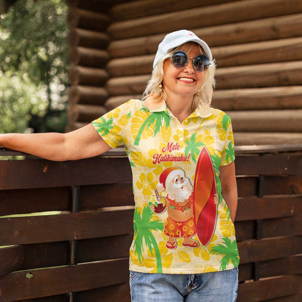 Aloha Hawaii Christmas Women Polo Shirt Mele Kalikimaka Funny Santa Palaka Quilt Motifs - Polynesian Pride