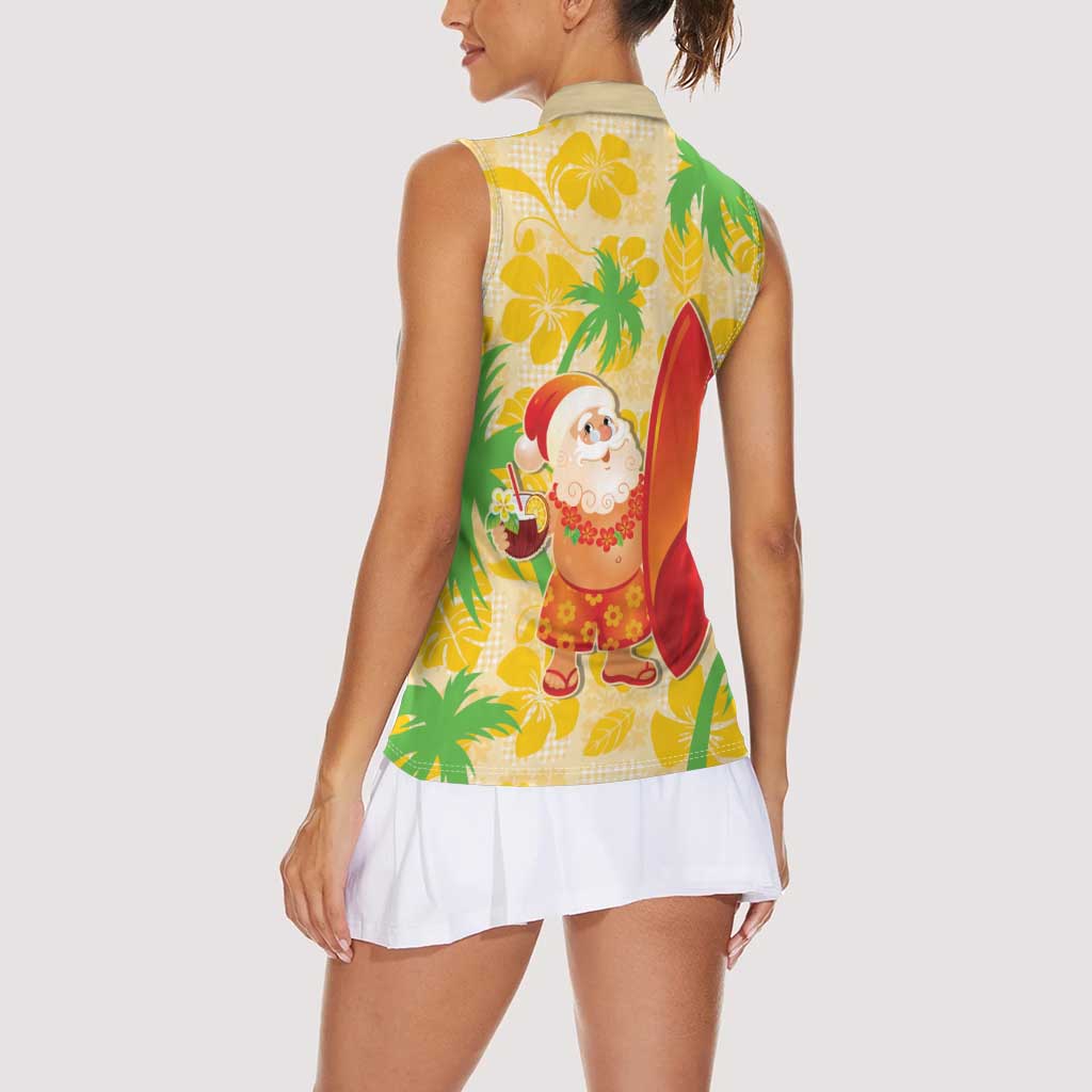 Aloha Hawaii Christmas Women Sleeveless Polo Shirt Mele Kalikimaka Funny Santa Palaka Quilt Motifs - Polynesian Pride