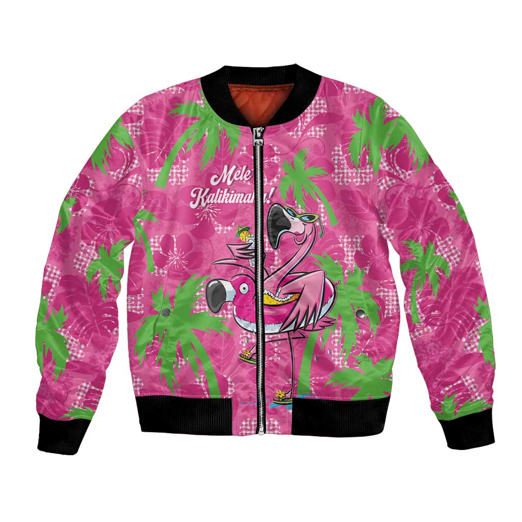 Aloha Hawaii Christmas Bomber Jacket Mele Kalikimaka Chill Flamingo Palaka Quilt Motifs - Polynesian Pride
