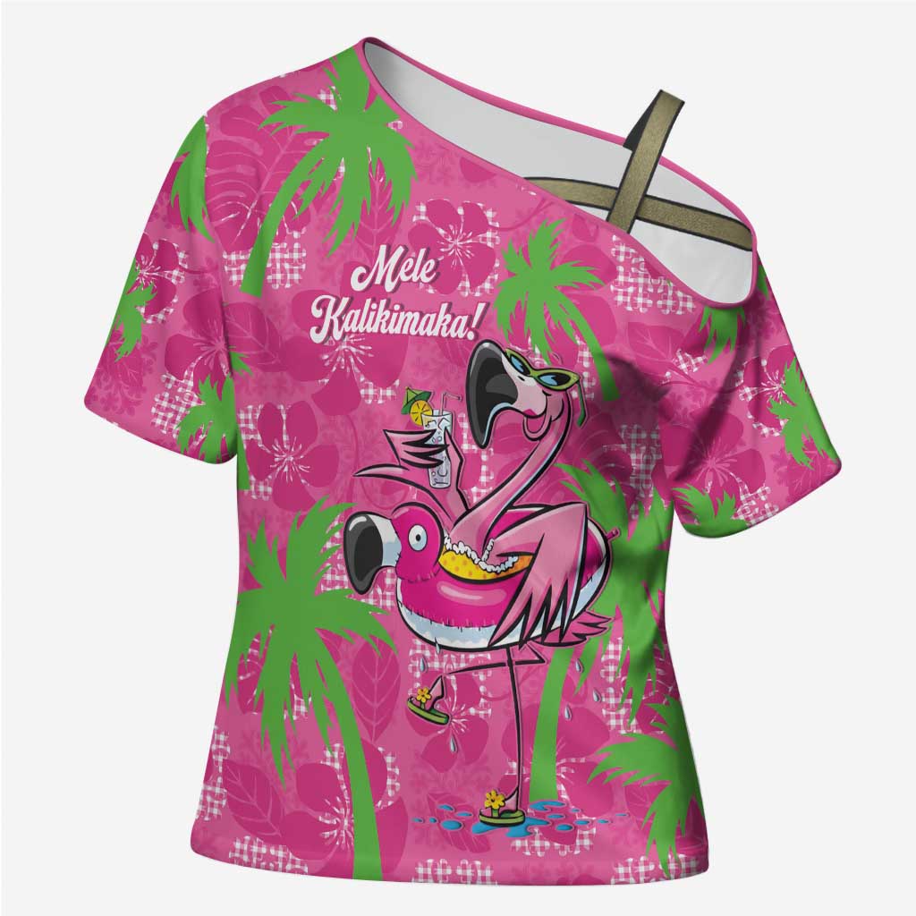 Aloha Hawaii Christmas Cross Shoulder Shirt Mele Kalikimaka Chill Flamingo Palaka Quilt Motifs - Polynesian Pride