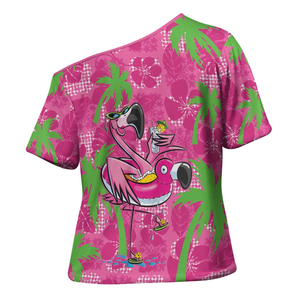 Aloha Hawaii Christmas Cross Shoulder Shirt Mele Kalikimaka Chill Flamingo Palaka Quilt Motifs - Polynesian Pride
