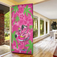 Aloha Hawaii Christmas Door Cover Mele Kalikimaka Chill Flamingo Palaka Quilt Motifs - Polynesian Pride
