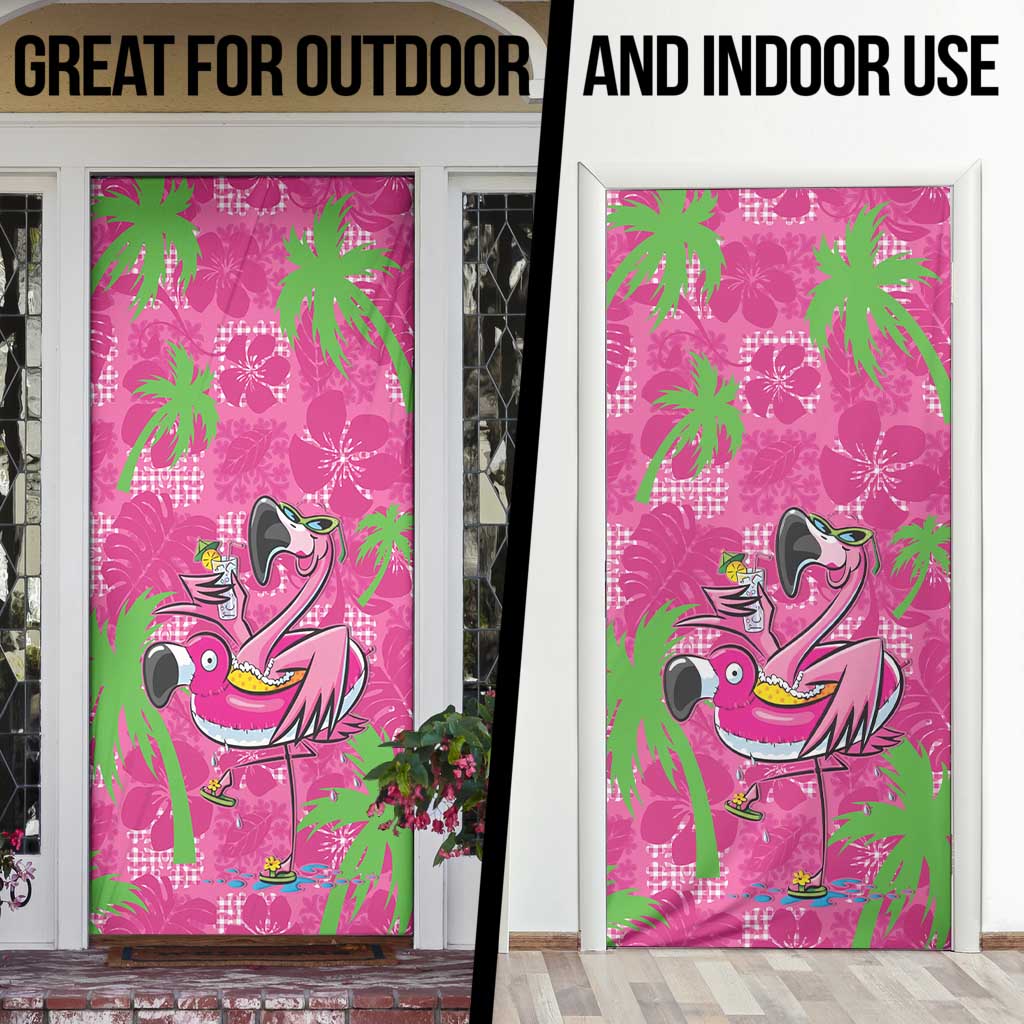 Aloha Hawaii Christmas Door Cover Mele Kalikimaka Chill Flamingo Palaka Quilt Motifs - Polynesian Pride