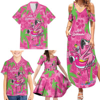Aloha Hawaii Christmas Family Matching Summer Maxi Dress and Hawaiian Shirt Mele Kalikimaka Chill Flamingo Palaka Quilt Motifs - Polynesian Pride