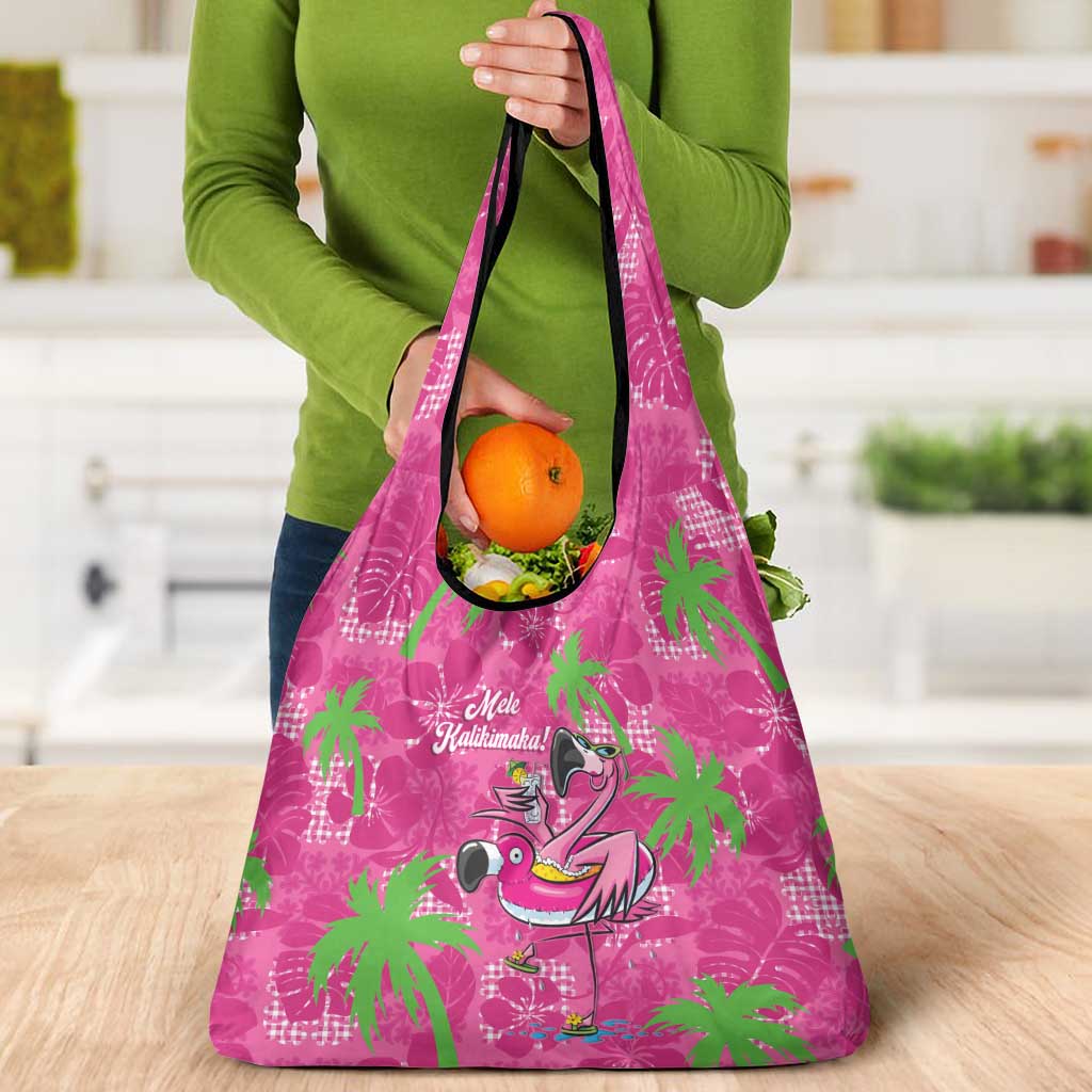 Aloha Hawaii Christmas Grocery Bag Mele Kalikimaka Chill Flamingo Palaka Quilt Motifs - Polynesian Pride