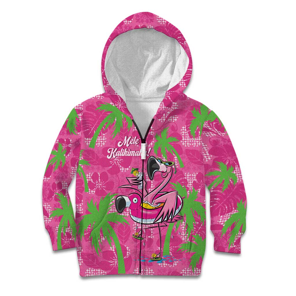 Aloha Hawaii Christmas Kid Hoodie Mele Kalikimaka Chill Flamingo Palaka Quilt Motifs - Polynesian Pride