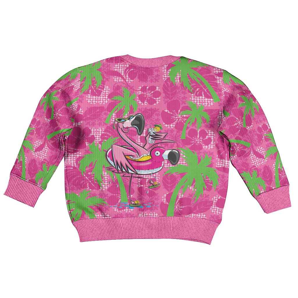Aloha Hawaii Christmas Kid Ugly Christmas Sweater Mele Kalikimaka Chill Flamingo Palaka Quilt Motifs - Polynesian Pride