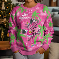 Aloha Hawaii Christmas Kid Ugly Christmas Sweater Mele Kalikimaka Chill Flamingo Palaka Quilt Motifs - Polynesian Pride