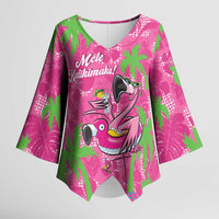 Aloha Hawaii Christmas Kimono Sleeve Blouse Mele Kalikimaka Chill Flamingo Palaka Quilt Motifs - Polynesian Pride