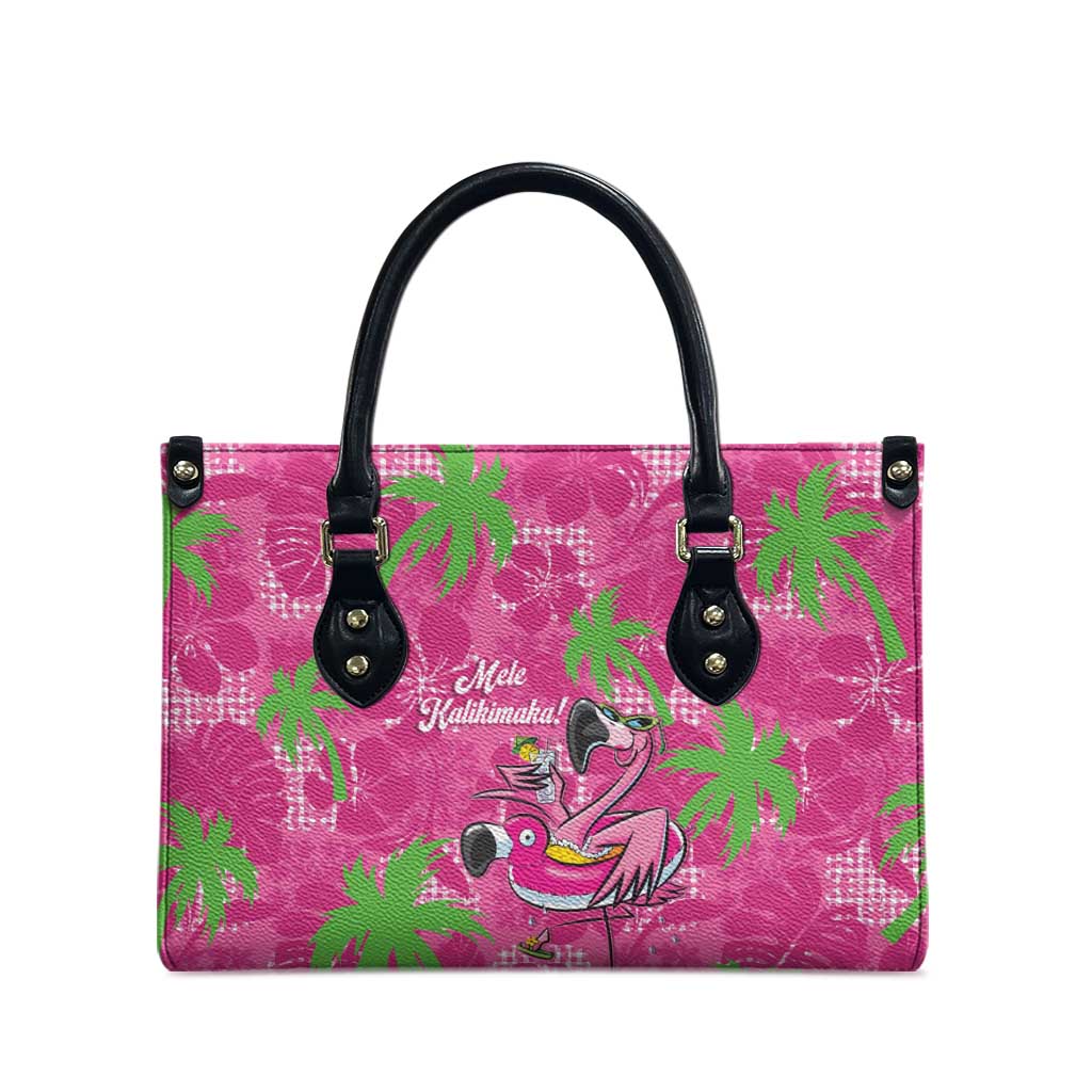Aloha Hawaii Christmas Leather Bag Mele Kalikimaka Chill Flamingo Palaka Quilt Motifs - Polynesian Pride