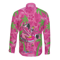 Aloha Hawaii Christmas Long Sleeve Button Shirt Mele Kalikimaka Chill Flamingo Palaka Quilt Motifs - Polynesian Pride