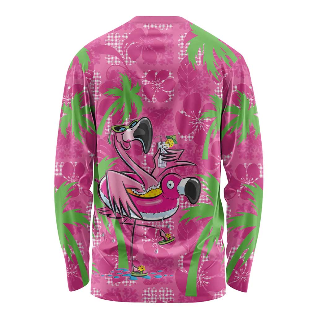 Aloha Hawaii Christmas Long Sleeve Shirt Mele Kalikimaka Chill Flamingo Palaka Quilt Motifs - Polynesian Pride