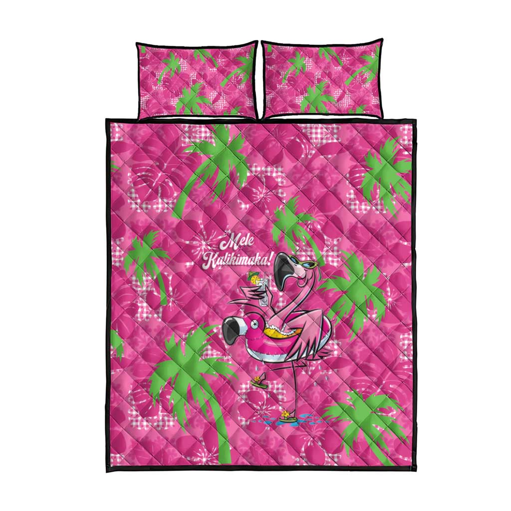 Aloha Hawaii Christmas Quilt Bed Set Mele Kalikimaka Chill Flamingo Palaka Quilt Motifs - Polynesian Pride