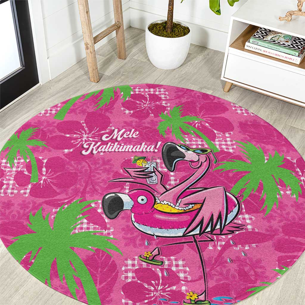 Aloha Hawaii Christmas Round Carpet Mele Kalikimaka Chill Flamingo Palaka Quilt Motifs - Polynesian Pride