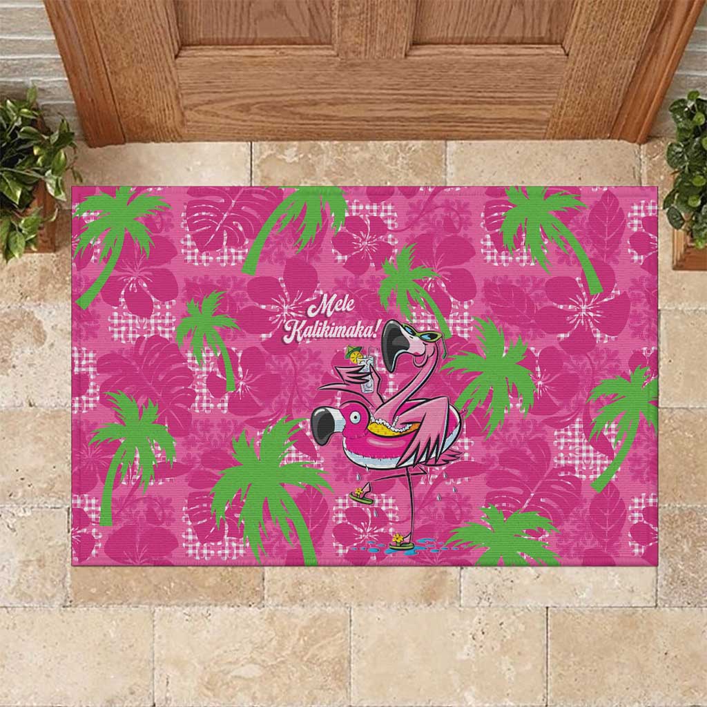 Aloha Hawaii Christmas Rubber Doormat Mele Kalikimaka Chill Flamingo Palaka Quilt Motifs - Polynesian Pride