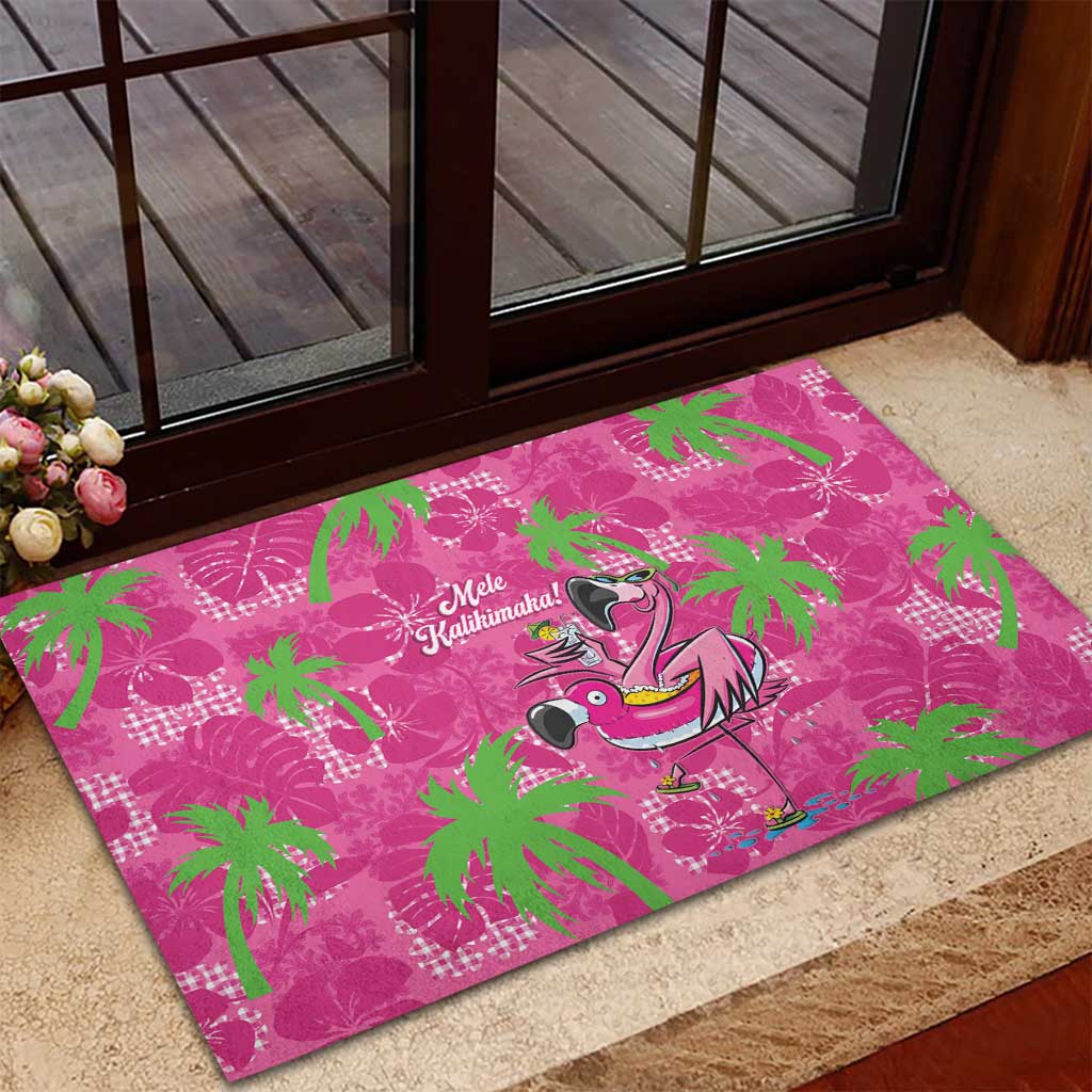 Aloha Hawaii Christmas Rubber Doormat Mele Kalikimaka Chill Flamingo Palaka Quilt Motifs - Polynesian Pride