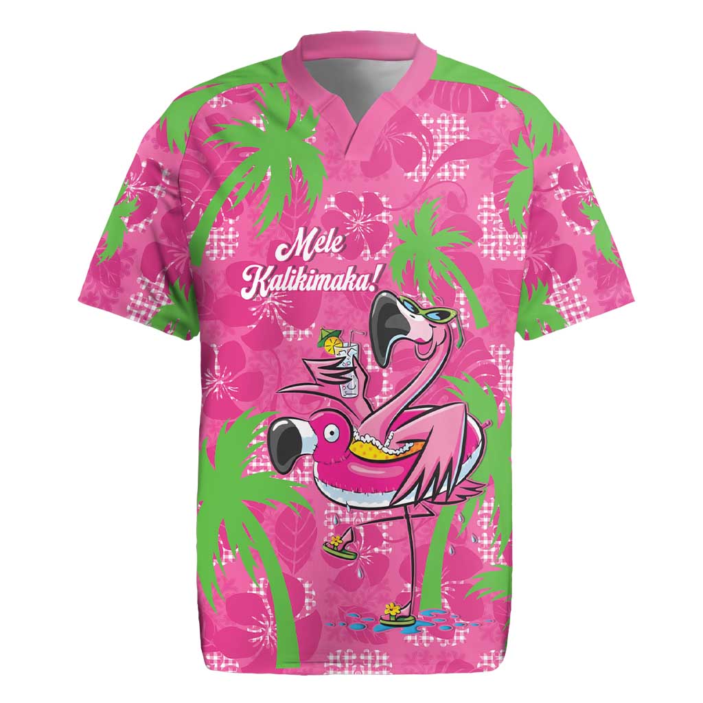 Aloha Hawaii Christmas Rugby Jersey Mele Kalikimaka Chill Flamingo Palaka Quilt Motifs - Polynesian Pride